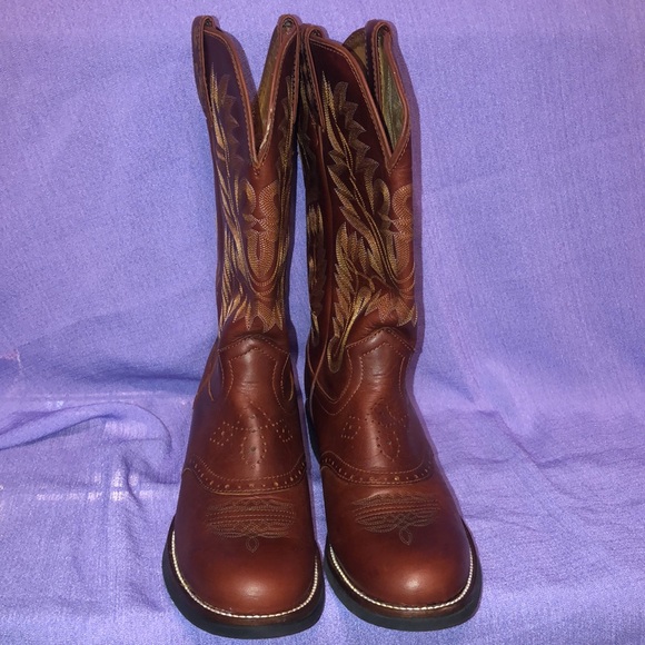 Used Women’s Justin AQHA Mesquite Cowhide Boots Size 9B. Brown - Picture 4 of 16